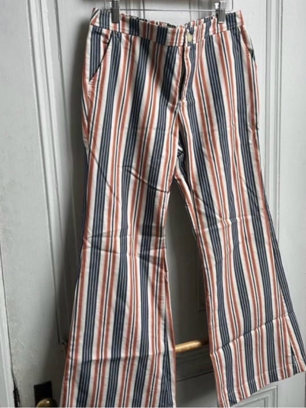 Anthropologie Striped Flare Pants in Navy & Peach